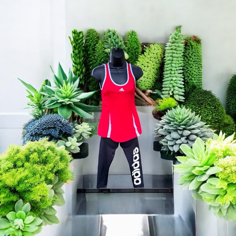 Adidas Red and Black Activewear Set Small